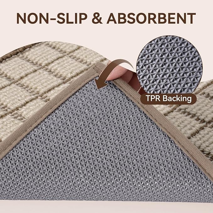 Kitchen Mats for Floor 17"x59", Non-Slip Washable Kitchen Rugs, Absorbent and Stain Resistant Kitchen Rug, Durable Comfortable Rugs for Kitchen, Hallway, Laundry & Sink, Brown