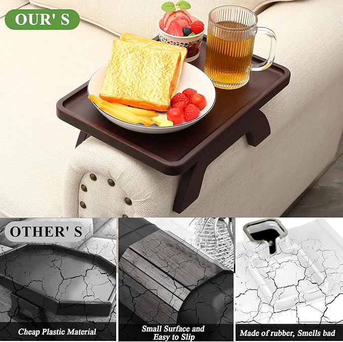 SINWANT Couch Arm Table,Bamboo Sofa Arm Clip on Tray Tables,Couch Armrest Table Suitable for Home Drinks/Eat/Fruit, Snack Chair Tray for Drink Eating