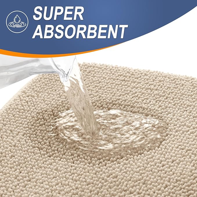 OLANLY Thick Memory Foam Bath Mat Rug 47x32, Extra Soft Absorbent Bathroom Rug, Quick Dry Bath Mats, Non-Slip, Machine Washable Carpet for Bathroom, Tub and Shower, Home Decor Accessories, Beige