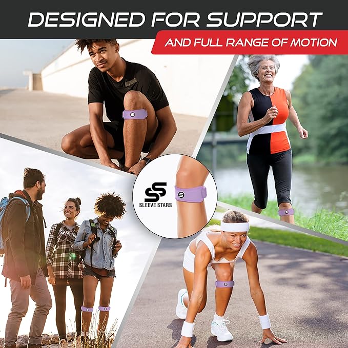 Sleeve Stars Swedish Brand Patellar Tendon Support Strap for Women & Men Effective Osgood Schlatter Knee Brace Youth & Kids Knee Brace with 3 Adjustable Length fits 12"-24" (Pair/Light Purple/Adult)