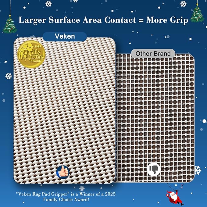 Veken Rug Gripper Pad for Hardwood Floors, Thick Cushion Non Slip Rug Pads for Area Rugs, Rug Grippers for Tile Floors, Under Carpet Anti Skid Mat, Keep Your Rugs Safe and in Place, 2x3 Ft