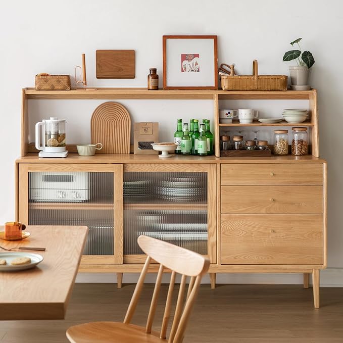 YESWOOD 100% Solid Rubberwood Kitchen Counter Hutch Shelf, Fully Assembled Countertop Organizer Storage Rack, Buffet Hutch Shelf with Trapezoid Structure for Kitchen & Dining Room (Natural, 47.7'')