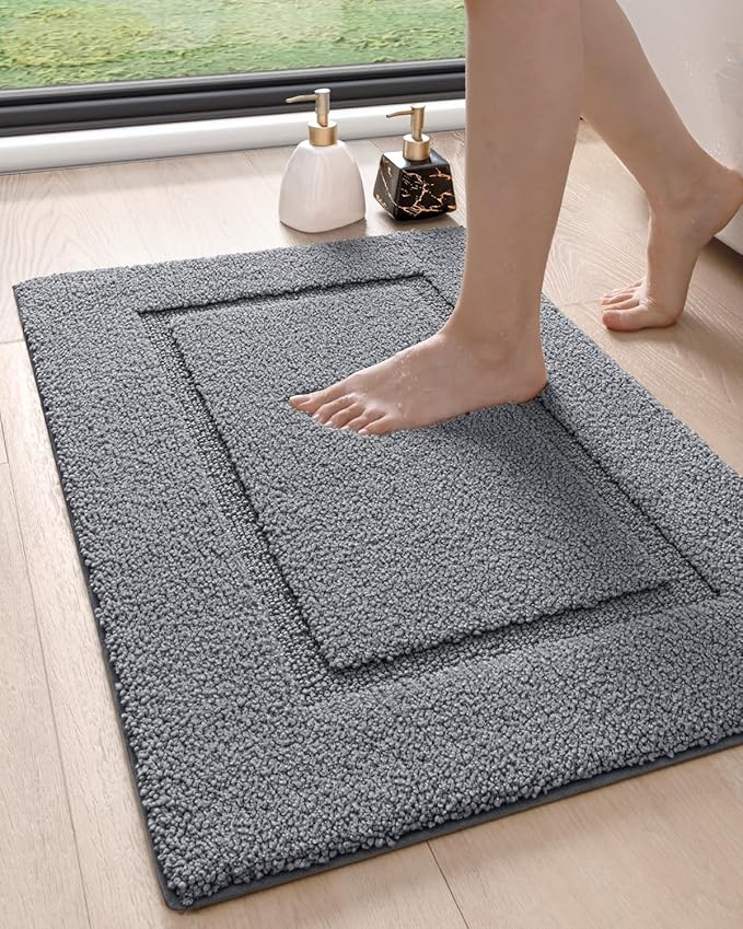 DEXI Bathroom Rugs 36x24, Washable Non Slip Bath Mat for Shower Floor, Absorbent Quick Dry Bathmat with Rubber Backing, Ultra Soft Plush Carpet for Tub, Grey