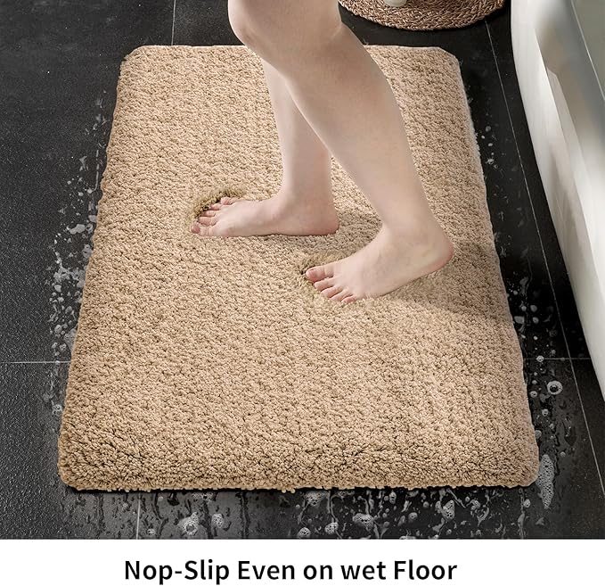 Beige Bathroom Rug 24x36 Non Slip Fluffy Bath Mat for Bathroom Floor Washable Plush Luxury Bath Rug for Tub Soft Shaggy Absorbent Shower Sink Mat