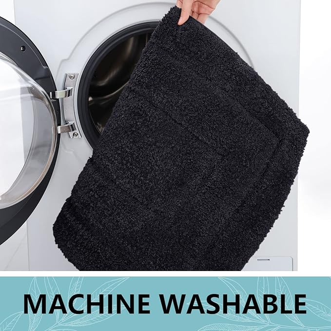 Buganda Bathroom Rugs, 24" x 16", Soft and Absorbent Microfiber Bath Rugs, Non-Slip Shaggy Shower Carpet, Machine Wash Dry Bath Mats for Bathroom Floor, Tub and Shower, Black