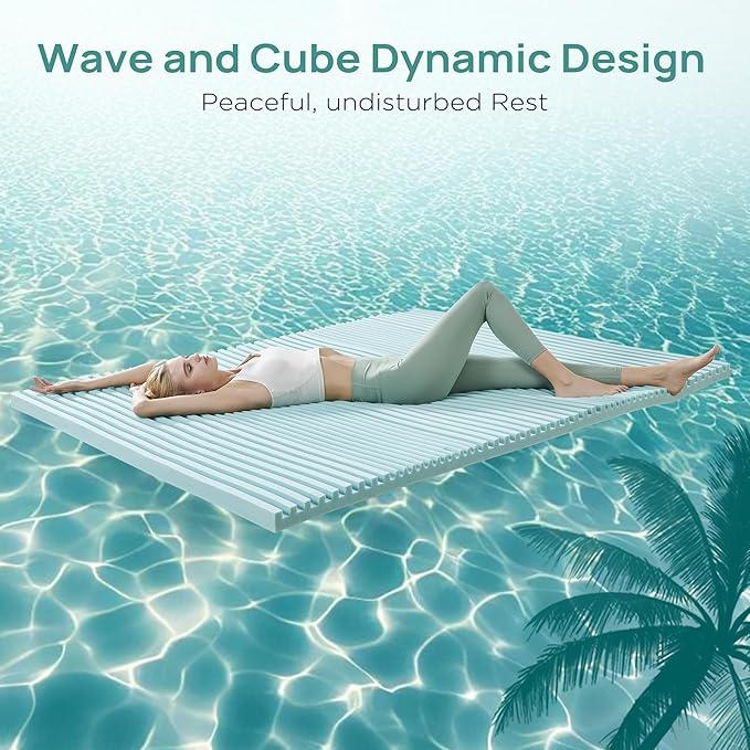 2 Inch Cooling Gel Memory Foam Mattress Topper King Size, 5-Zone Back Pain Relief Bed Topper, Orthopedic Pressure Relief Mattress Pad, Wave and Cube Ventilated Design, CertiPUR-US Certified