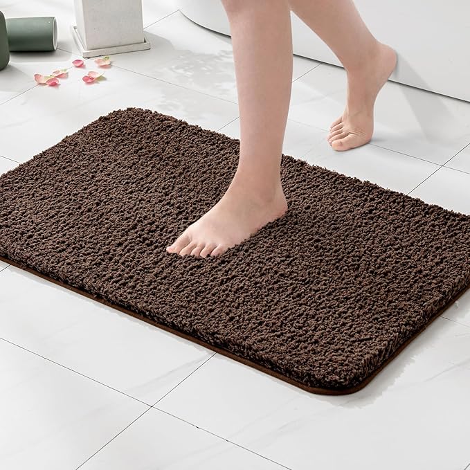 MIULEE Extra Thick Non Slip Bathroom Rug Shaggy Soft Bath Mat Plush Microfiber Absorbent Water for Shower Tub Machine Washable (Brown, 20x30 Inches)