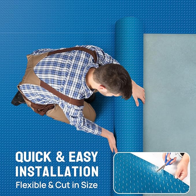 Bonnlo 7.5x17 FT Garage Floor Mat for Under Car,Thickened PVC Roll Floor mats，Waterproof Non Slip Parking Mat,Blue