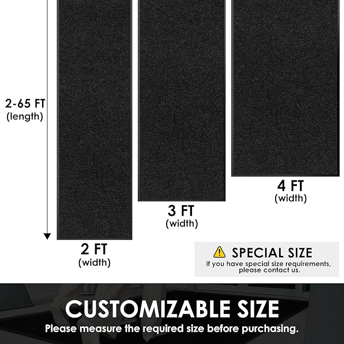 3′ x 51′ Front Door Mat Indoor Outdoor Entrance, Commercial Floor Mat Heavy Duty Dirt Trapper Entryway Doormat, Custom Size Non Slip Rubber Backing Welcome mat, Door Mat for High Traffic Area