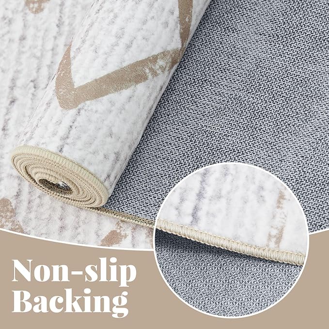 jinchan Hallway Runner Rug 3x7 - Moroccan Kitchen Machine Washable Runner Rug Modern Geometric Soft Faux Wool Ultra-Thin Low-Pile Non-Slip Carpet for Laundry Room Bedroom Farmhouse (3x7ft, Taupe)