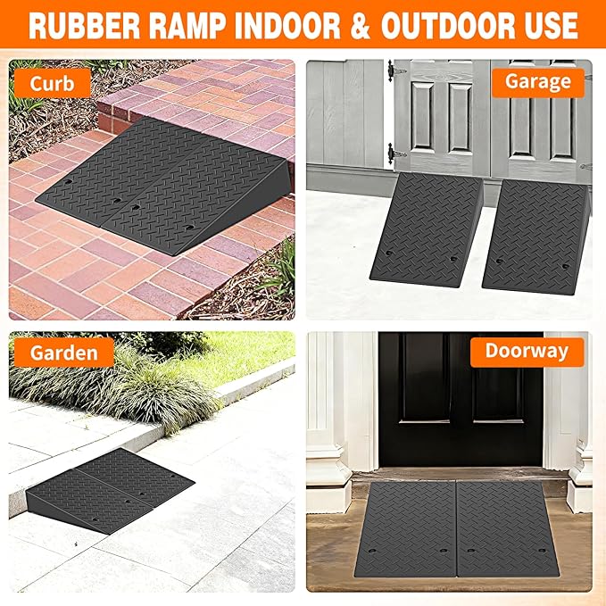 7.9" Rise Rubber Threshold ramp for Doorway/Cars, Step/Stair Rubber ramp with with Non-Slip Surface for wheelchairs/Curb/shed, 2200Pounds Load Capacity.