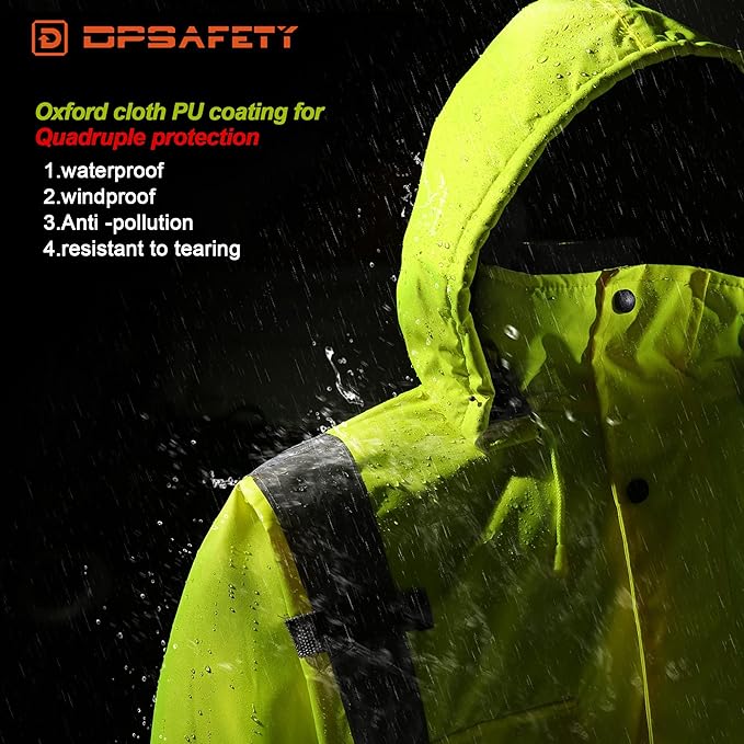 Reflective Jacket - High Visibility Waterproof Parka with Removable Hood and Zipper, Conforms ANSI Class 3 (Lime,5XL)