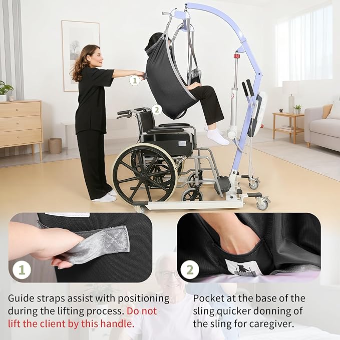 Patient Lift Divided Leg Sling – Heavy Duty 500 lbs Capacity, Easy Hygiene Access with Handles & Pocket, Machine Washable – Small/Medium/Large for Elderly, Disabled & Bariatric Care (Black, S)