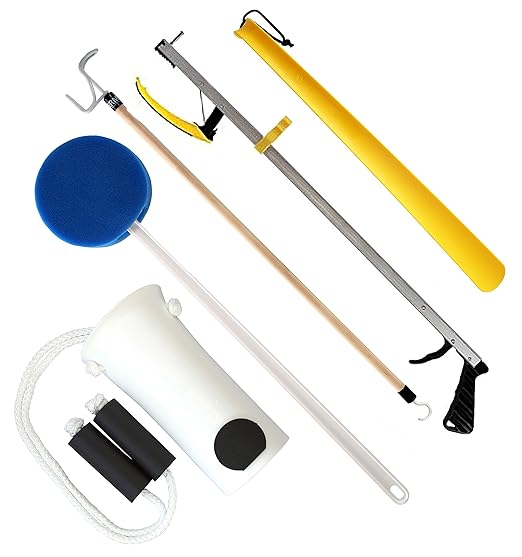 RMS Deluxe 5-Piece Hip Knee Replacement Kit - Ideal for Recovering from Hip Replacement, Knee or Back Surgery, Mobility Tool for Moving and Dressing (32 Inch Reacher)