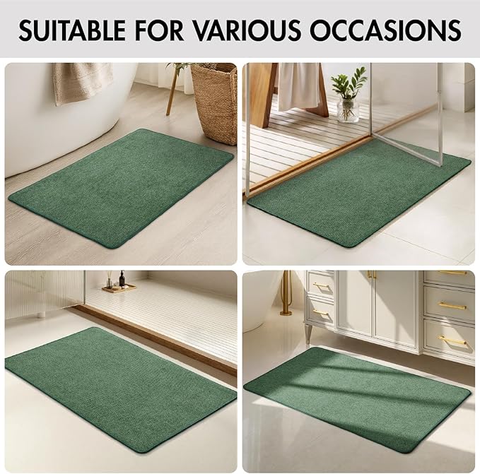 MIULEE Christmas Green Set of 2 Ultra Thin Bathroom Rugs, Rubber Bath Mats for Bathroom Non Slip, Quick Dry Absorbent Bath Rug Machine Washable, Fit Under Door, Shower, Sink, Home Decor, 24x36 Inch