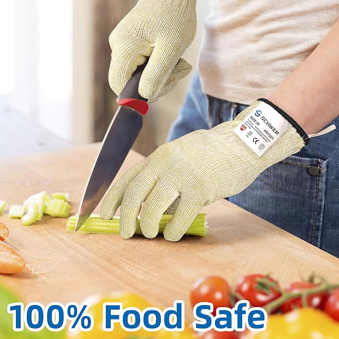 Schwer SlicePro Ultra-Durable ANSI A9 Cut Resistant Gloves PR1501, 10X Reinforced Food Grade Cutting Glove, Mandoline Gloves for Kitchen Meat Cutting, Oyster Shucking, Fish Fillet Processing, S