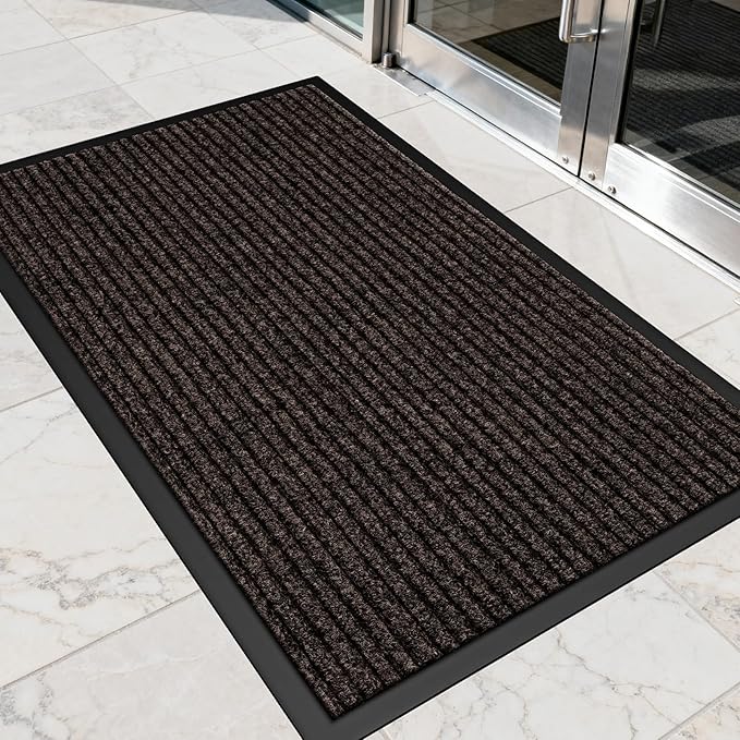 Non-Slip Waterproof Rubber Door Mat, 3' x 5' Commercial Floor Mat for High Traffic Areas, Easy Clean Low Profile, for Entrance, Indoor/Outdoor, Office, Patio, Garage