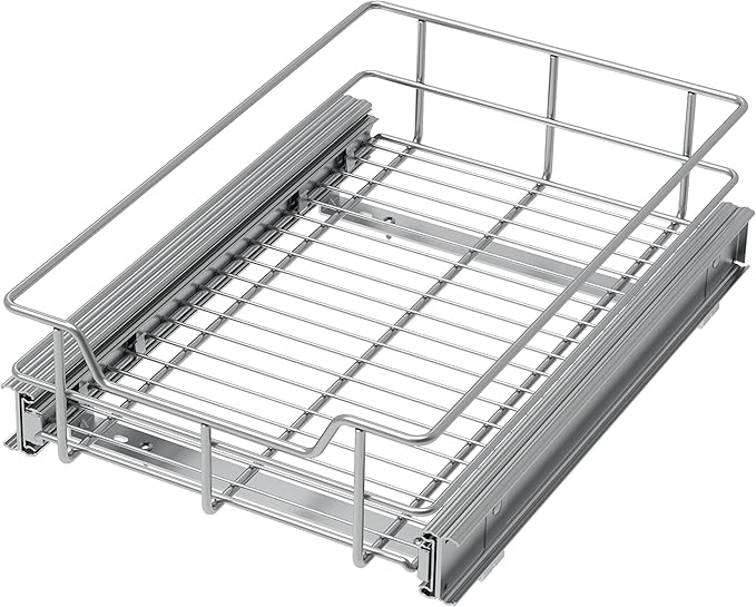 Pull Out Cabinet Organizer 11" W X 17" D, Slide Out Drawers For Kitchen Organizers and Storage, Pull Out Drawers For Cabinets Capacity Heavy Duty Caddy, Cabinet Shelves Chrome-Plated, Bathroom Pantry