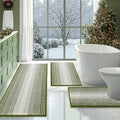 BSICPRO Bathroom Rugs Sets 3 Piece, Toilet Rugs U-Shaped Contour Bath Mat Set, Long Striped Absorbent Non Slip Chenille Shower Mat, Sage
