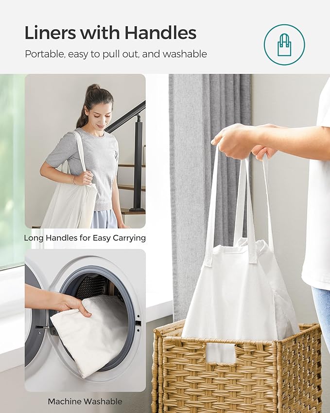 SONGMICS Laundry Hamper with Lid, 17.2 Gallon (65 L) Synthetic Rattan Clothes Laundry Basket with Lid and Handles, Foldable, Removable Liner, Goose Yellow ULCB165N01