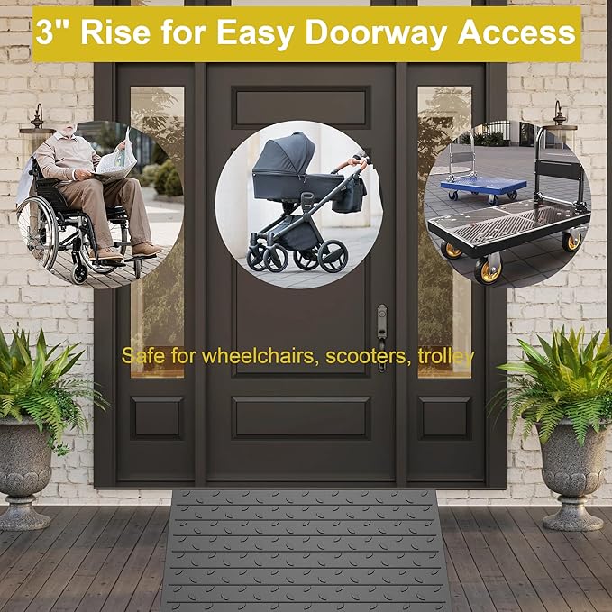 OrangeStar Heavy Duty Rubber Threshold Ramp – 3.5" Rise Wheelchair & Scooter Ramp with Cord Channel, Non-Slip Angled Entry for Doorways, Steps & Garages, 2200 LBS Capacity (Black, 36" Length)