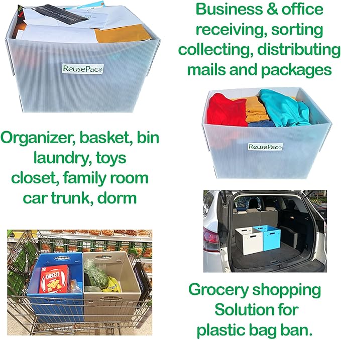 Postal Mail Tote Nestable Box, Storage Bin Container, Laundry Basket for Home and Business, Corrugated Plastic, Lightweight, Heavy Duty, Foldable,10 Gal (Sky Blue 6 Pack)