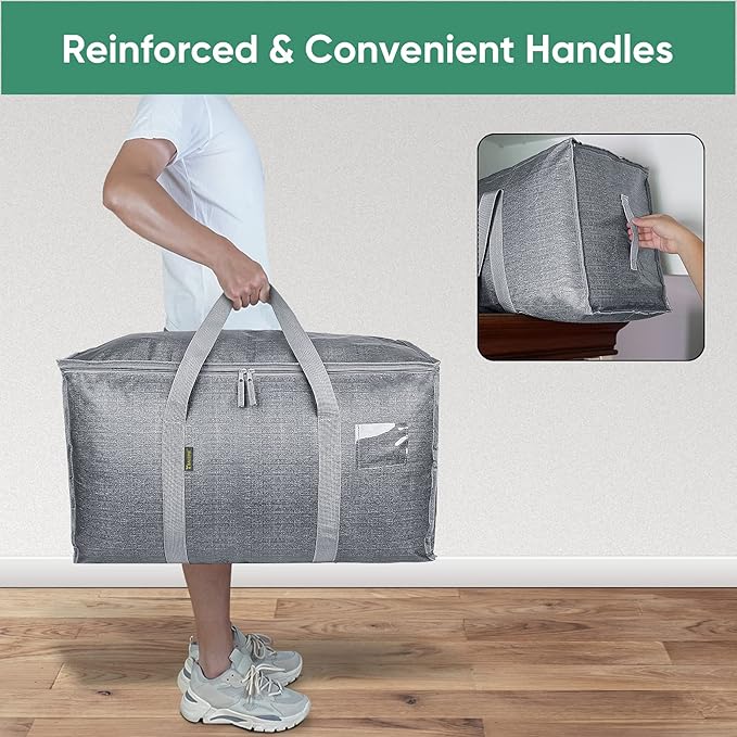 BALEINE 8-Pack Oversized Moving Bags with Reinforced Handles, Heavy-Duty Storage Tote for Clothes, Moving Supplies (Winter Grey, 8-Pack)