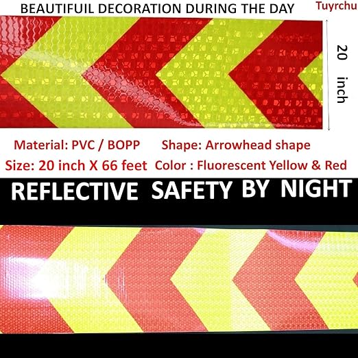 Reflective Tape 20 inch for Cars, Outdoor Waterproof High Visibility Hazard Conspicuity Warning Safety Industrial Marking Tape (66 feet)