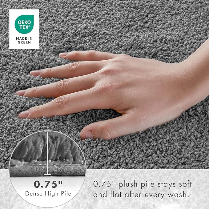 Madison Park Marshmallow Bathroom Rug Non Slip, Luxrurious Plush Bath Mat, Absorbent, Quick Dry, Spa Design Bath Room Décor, 20x30, Grey