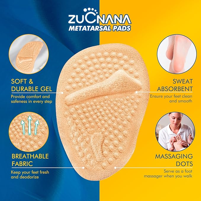 Metatarsal Pads | 2 Pairs High Heel Inserts | Soft Gel Shoe Inserts for Women | Reusable Ball of Foot Cushions for Women Foot Pain Relief and Comfort | One Size Fits Any (Golden)