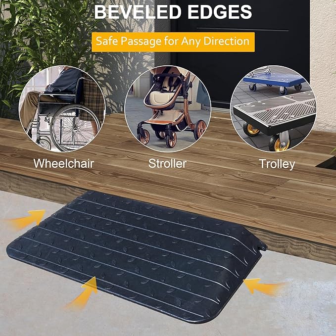 OrangeStar Rubber Threshold Ramp for Doorways, 3.5" Rise Non-Slip Wheelchair Ramp, 33000lbs Load Capacity, Rubber Curb Ramp for Wheelchair, Scooter