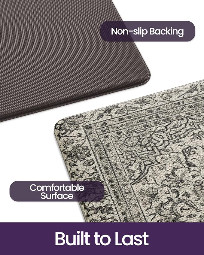 DEXI Kitchen Mats for Floor Cushioned, 23x86 Extra Large Long Runner Rug Non Slip, Waterproof Soft Comfort Standing Padded Anti Fatigue Decorative, Brown Grey