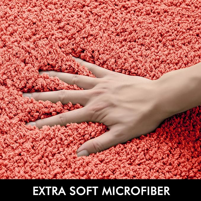 MIULEE Microfiber Toilet Bath Mat U-Shaped Contour Shaggy Bathroom Rugs Non Slip Extra Thick Soft Bath Rug Absorbent Water for Bathroom Commode Machine Washable(20x24 Inch, Living Coral)