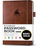 Clever Fox Password Book with alphabetical tabs. Internet Address Organizer Logbook. Medium Password Keeper for Website Logins (Brown)