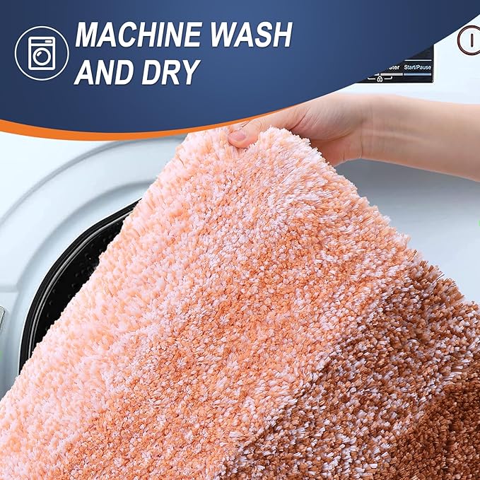 OLANLY Bathroom Rug Set 2 Piece, Soft Absorbent Microfiber Bath Rug Set, Non-Slip, Machine Wash Dry, Plush Shaggy Bath Mats for Bathroom (47"x20"+24"x16", Orange)