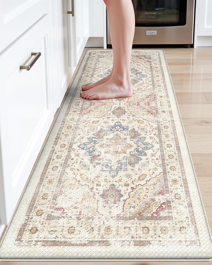 DEXI Kitchen Mats for Floor Cushioned, 23x86 Extra Large Wide Runner Rug Non Slip, Waterproof Soft Comfort Standing Padded Anti Fatigue Decorative, Light Beige