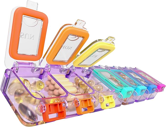 Weekly Pill Organizer 1 time a Day – Pill Box 7 Day with Enhanced Waterproof Seal, Large compartments Hold Big Vitamins & Supplements, Upgraded Locking lids, for Home & Travel use, Durable Hard case