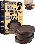 CasterMaster Non Slip Rubber Furniture Cups for Hardwood Floors - 4x4 Brown Round Caster Pads - Heavy Furniture Leg Cups - Set of 4
