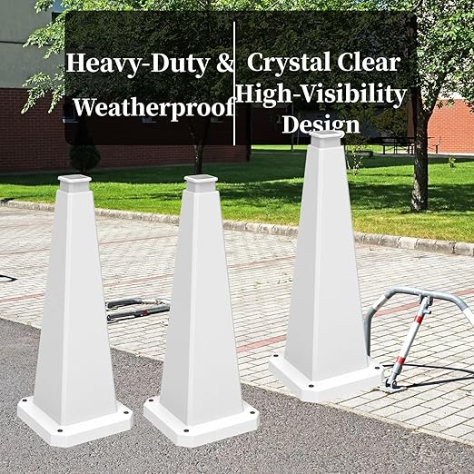 BESEA 3 Pack 28" Bright White Traffic Safety Cones with Weighted Base, High-Visibility Parking Cones for Driveways, Business Parking Lots, Garages, Indoor/Outdoor Use