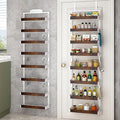 bukfen Over the Door Pantry Organizer, 8-Tier Adjustable Wooden Basket Kitchen Pantry Door Organization and Storage, 2 in 1 Wall Mount or Hanging Heavy-Duty Metal Hanging Kitchen Spice Rack,White