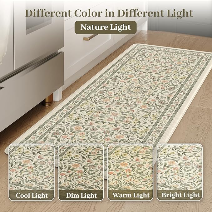 KIMODE Anti Fatigue Mats for Kitchen Floor 20"x47"+20"x32", Boho Farmhouse Kitchen Rugs Sets of 2, Cushioned Kitchen Floor Mats Non Slip, Comfort Standing Mats for Sink Laundry Desk Beige
