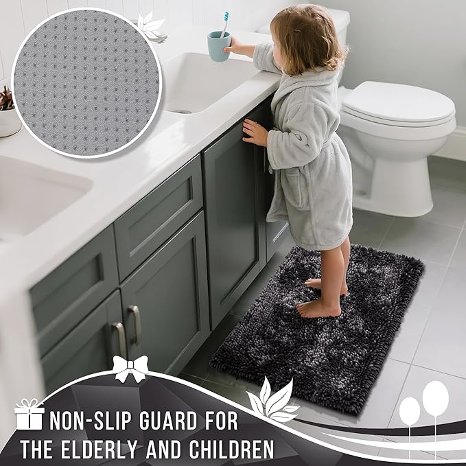 Yimobra Bathroom Rug Set 2 Piece, Luxury Shaggy Bath Mat Set with Non Slip Backing, Ultra Soft & Absorbent Mats for Bathroom Floor, Machine Washable, 31.5"x20"+24"x17", Dark Grey