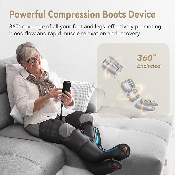 FIT KING Rechargeable Leg and Foot Massager - Cordless Air Compression Full Leg Boots Massager for Circulation and Recovery - Pressure Sensor & LCD Display - 3 Modes 10 Intensities 5 Timer Functions
