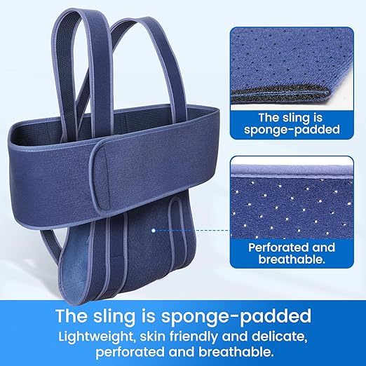 Velpeau Arm Sling for Sleep, Shoulder Immobilizer for Women & Men - Very Soft Sling for Rotator Cuff Tear, Fractured, Dislocation, Broken, Postoperative, Fits Left & Right (Blue, XL: Bust﹥51.3″)