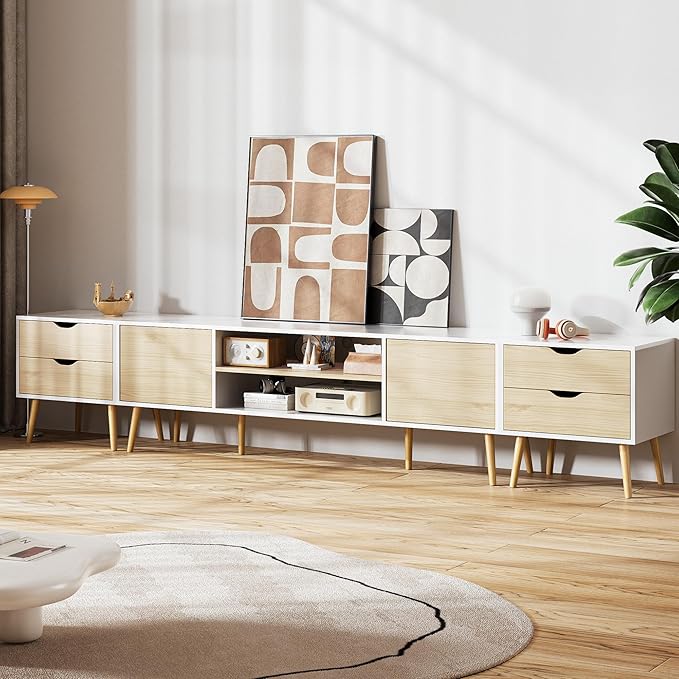 TV Stand for TVs up to 100 Inch, Entertainment Center for 85 95 100 inch TV Console Table with 2 Storage Cabinets and 4 Drawers for Living Room Bedroom