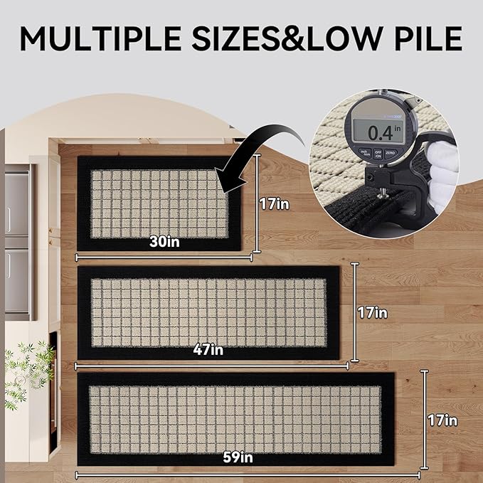 Kitchen Mats for Floor 17"x30", Non-Slip Washable Kitchen Rugs, Absorbent and Stain Resistant Kitchen Rug, Durable Comfortable Rugs for Kitchen, Hallway, Laundry & Sink, Black