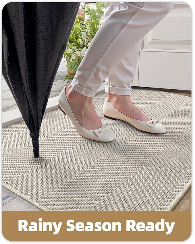 Color&Geometry Extremely White Beige Ultra Thin Indoor Door Mat 32"x48", Machine Washable Front Door Mat Non Slip, Low Profile Entrance Mat Indoor, Absorbent Carpet for Inside, Entry, Entryway (FOLD)