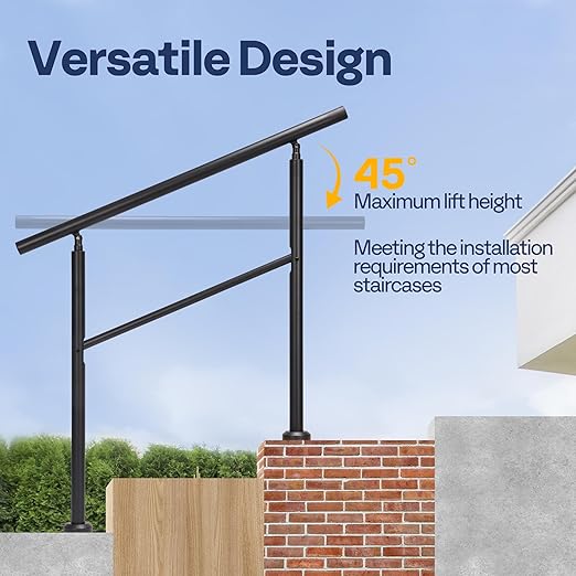 VIVOHOME 2-Pack 3 Step Hand Rails for Outdoor Steps, Galvanized Steel Railing, Black Round Exterior Handrails for Porch, Deck, or Indoor Stairs, Complete Installation Kit