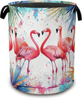 Flamingo Tropical Laundry Basket,Exotic Leaves Flower Collapsible Laundry Baskets with Handles,Waterproof Oxford Cloth Storage Basket 16"x20" for Bathroom/Bedroom/Dormitories