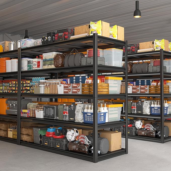 REIBII Garage Shelving 48.2" W Storage Shelves 3000LBS Heavy Duty Shelving Adjustable Metal Shelf Industrial 5 Tier Pantry Shelves for Basement Warehouse Supermarket 72.2"H x 24.2"D x 48.2"W, 2 Pack